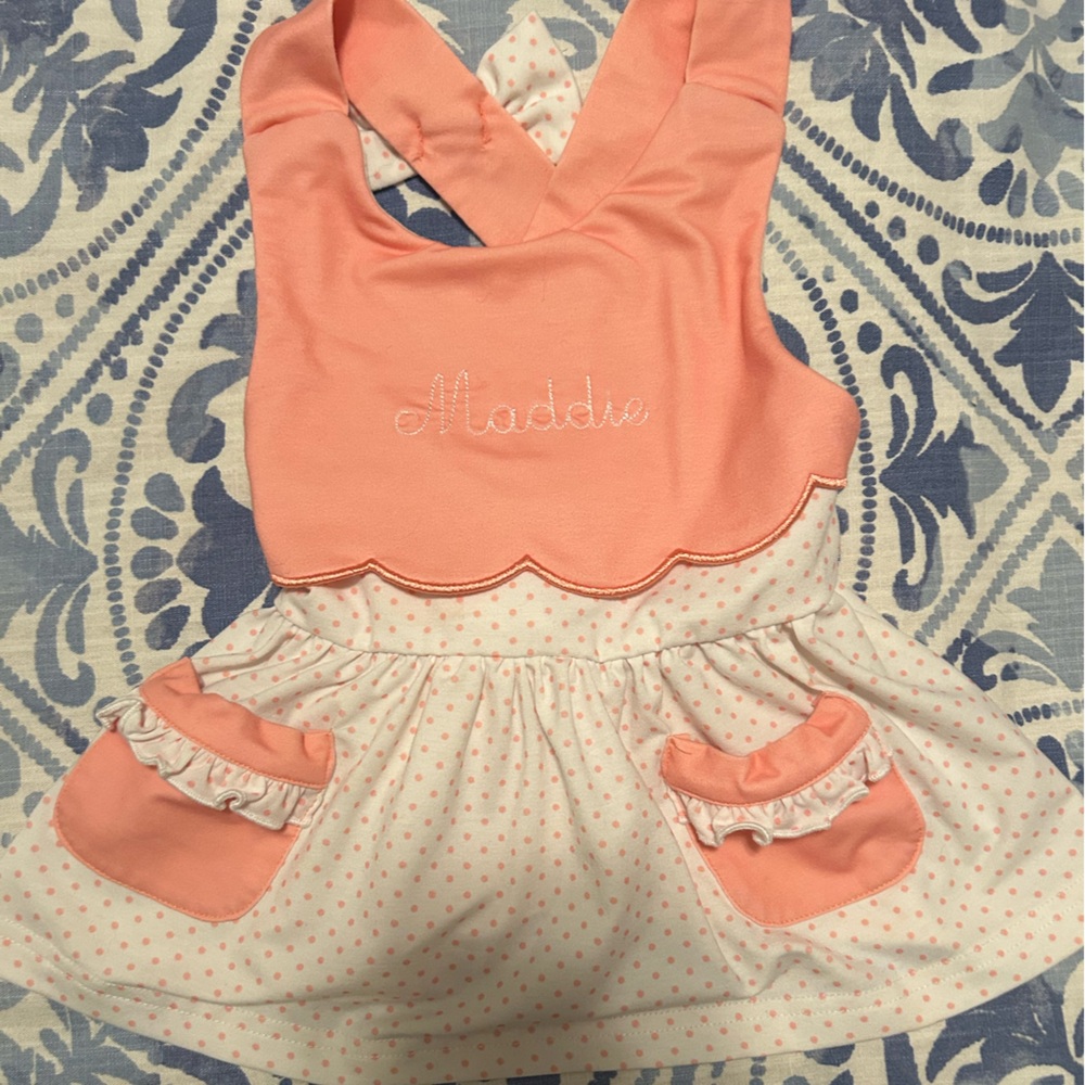 “Maddie” personalized smocked baby girl set dress and bloomers - size 12 months